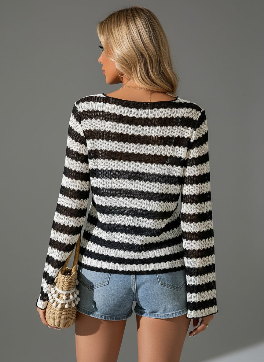 Emma | Damen Winter Streifen Strickpullover