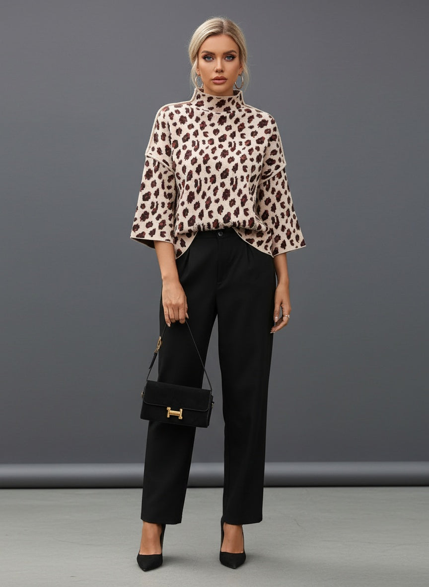 Daniela | Damen Winter Leopardenprint Pullover