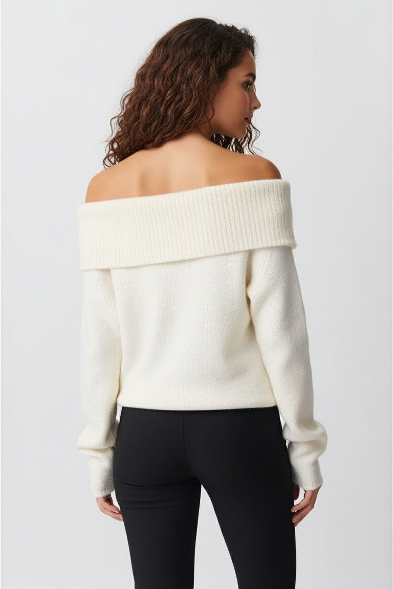 Angela | Damen Winter Off-Shoulder Pullover