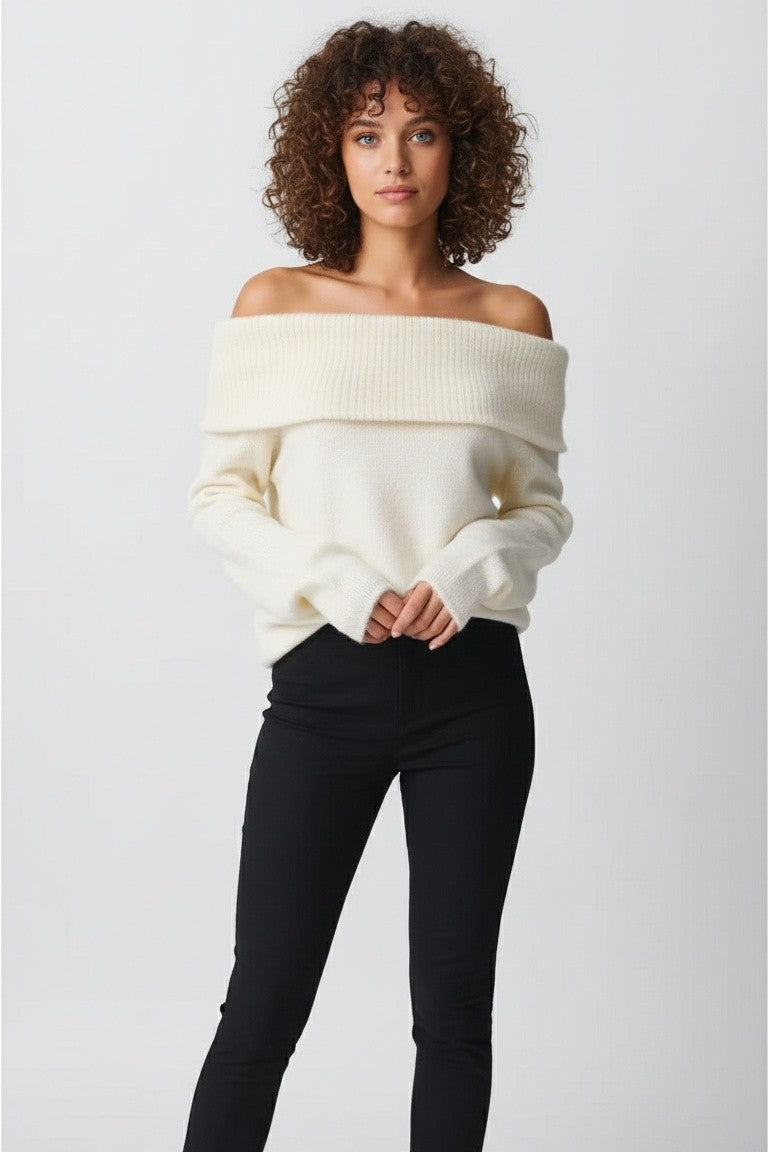 Angela | Damen Winter Off-Shoulder Pullover