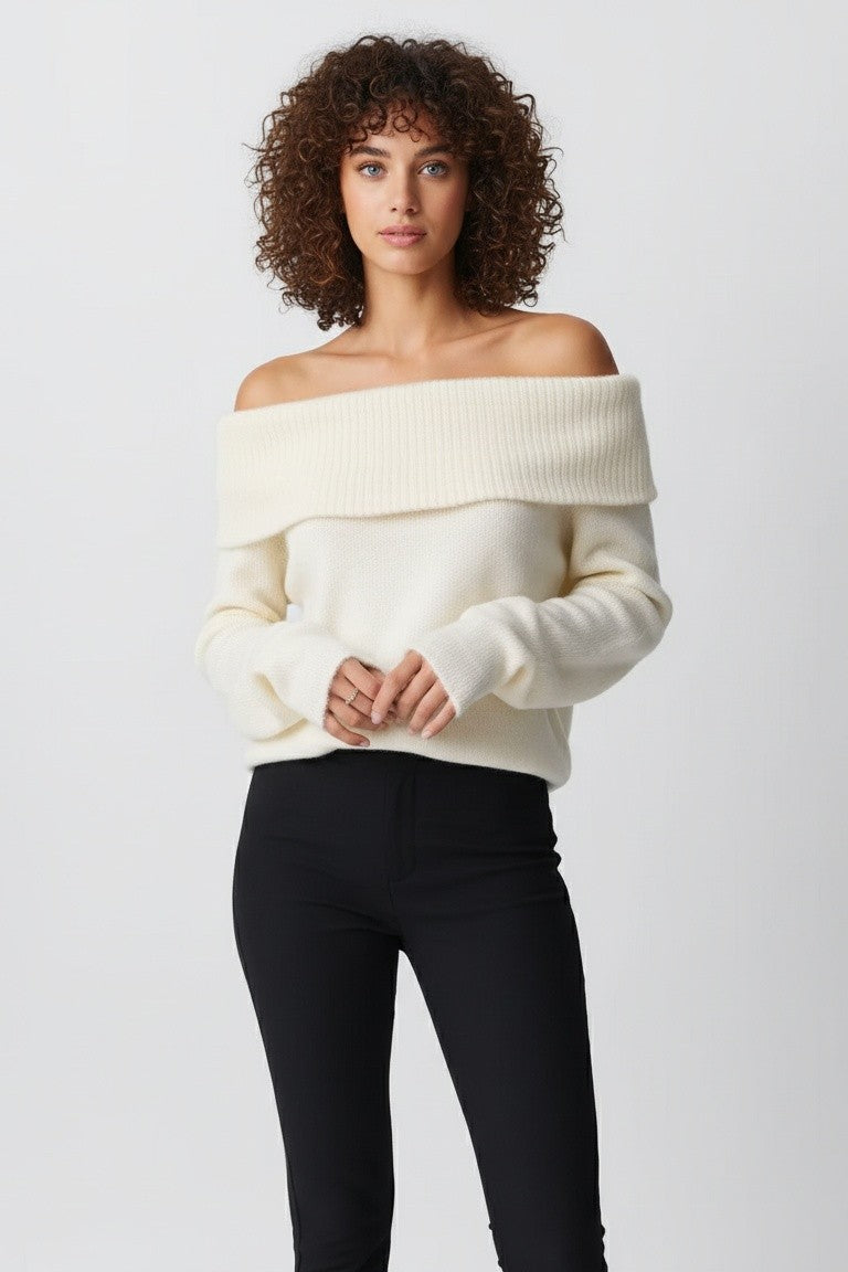 Angela | Damen Winter Off-Shoulder Pullover