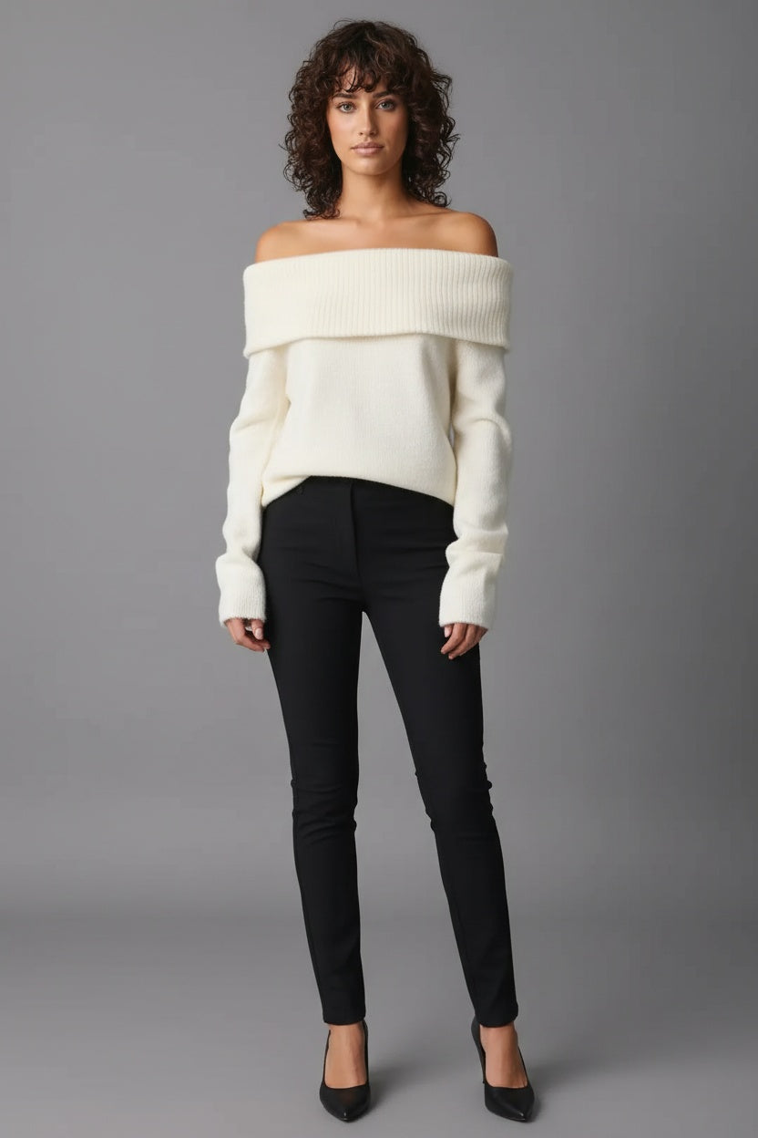 Angela | Damen Winter Off-Shoulder Pullover
