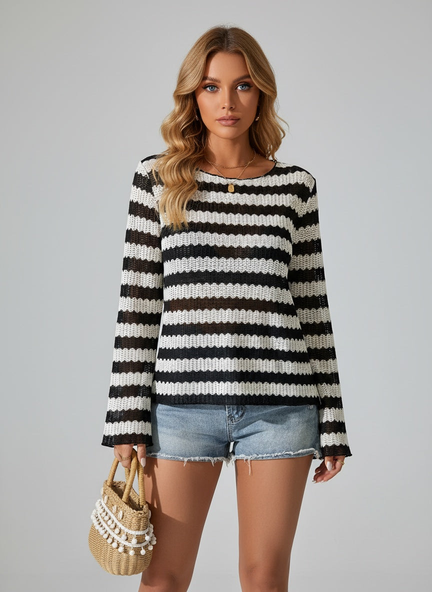Emma | Damen Winter Streifen Strickpullover