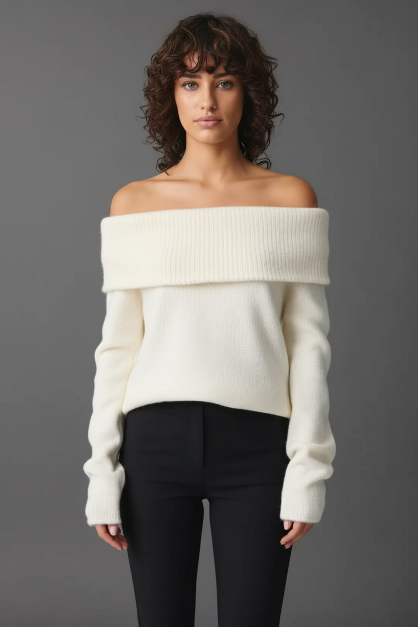Angela | Damen Winter Off-Shoulder Pullover